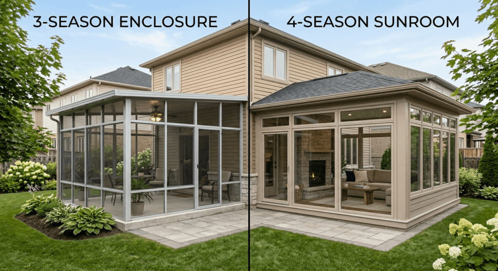 Comparison of 3-season and 4-season sunroom additions for a Canadian home

