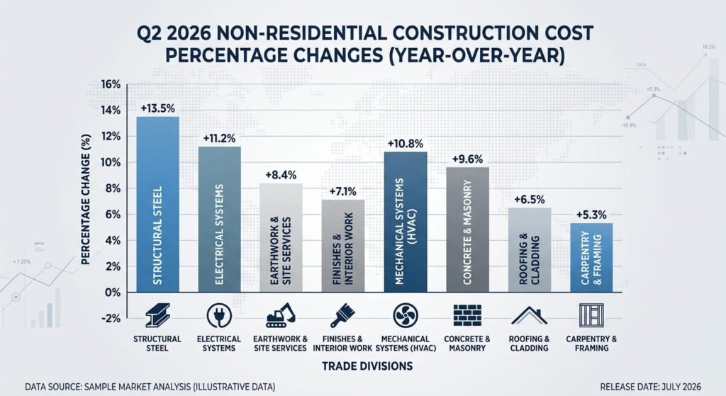 Commercial construction material cost changes by trade division 2026 chart