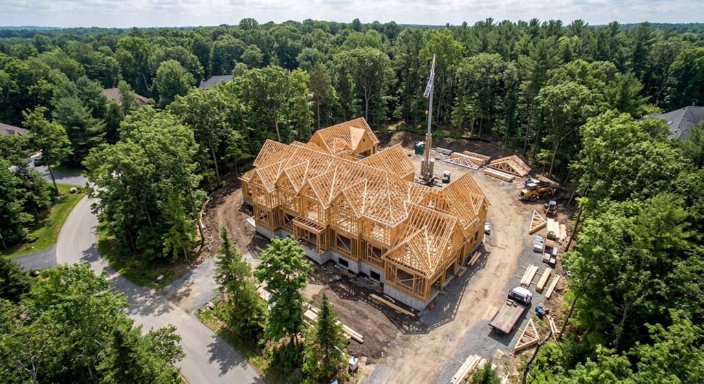 Luxury home building process underway on an Oakville custom home lot