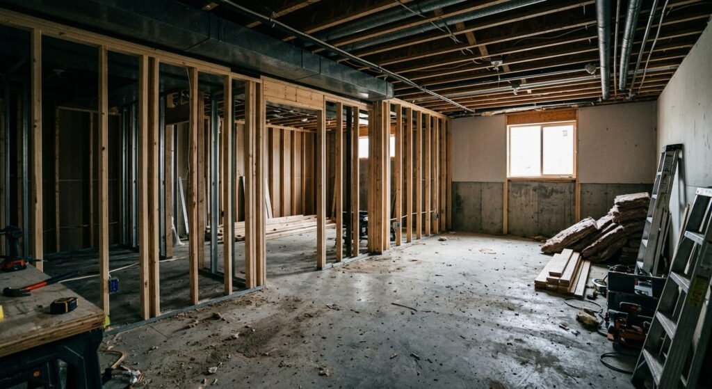 "Basement renovation in progress in an Oakville home