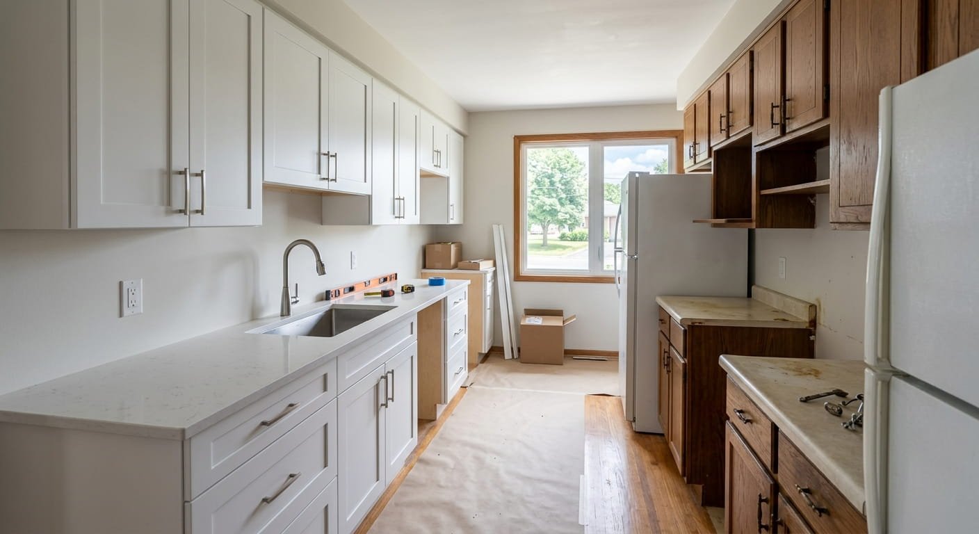 Budget home renovation in progress in an Ontario kitchen