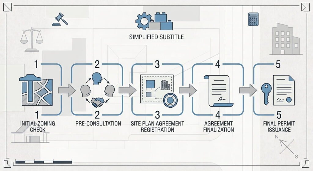 Construction permits flowchart showing Burlington zoning, site plan and permit steps