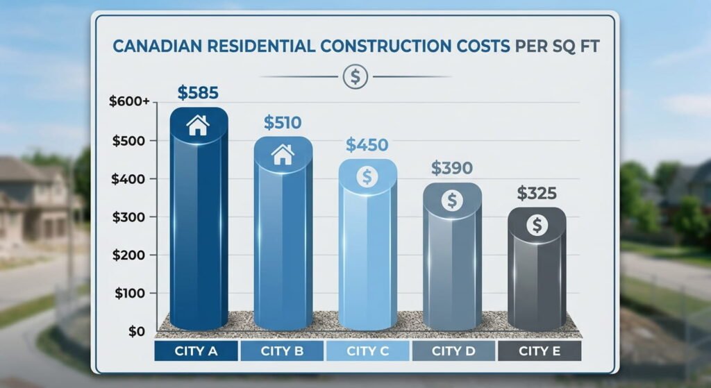 Cost of building a house in Canada by city per square foot 2026