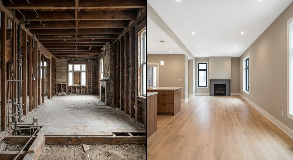 Interior home renovations Hamilton century home stripped to framing
