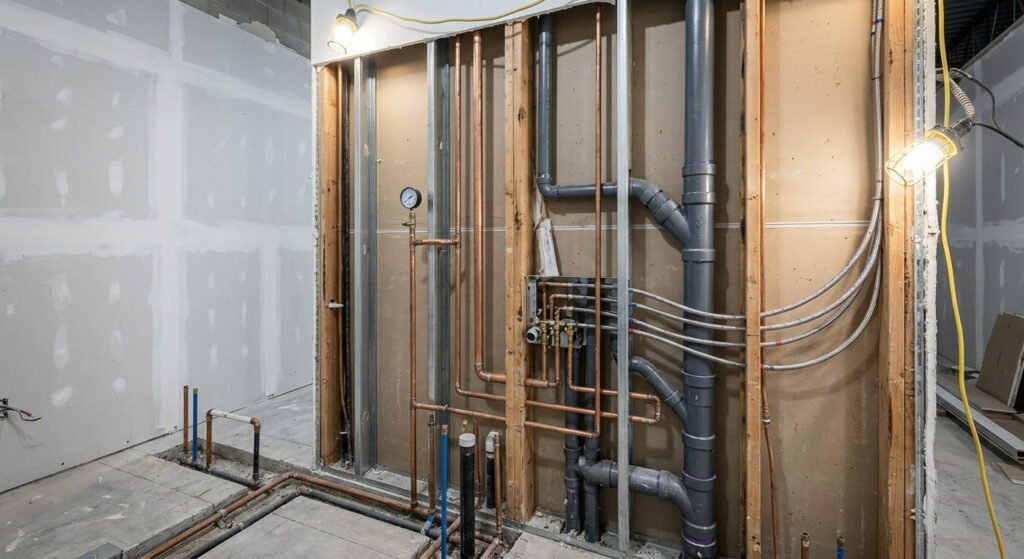 Dental office renovation operatory rough-in with vacuum and air lines