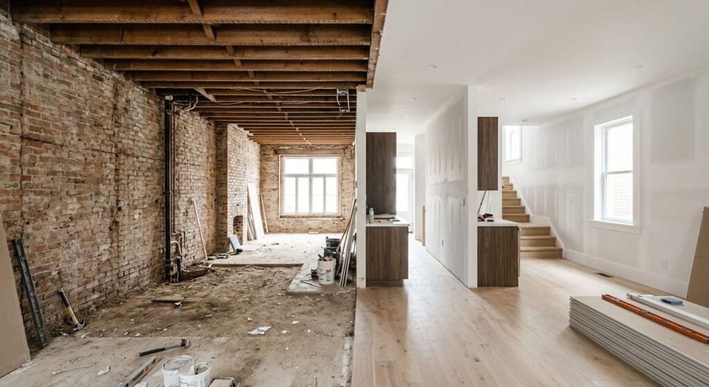 Home renovation in Hamilton showing a century home mid-project