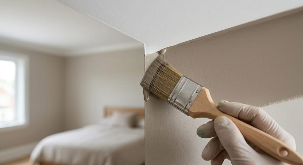 Interior painting in a GTA bedroom with crisp ceiling cut line