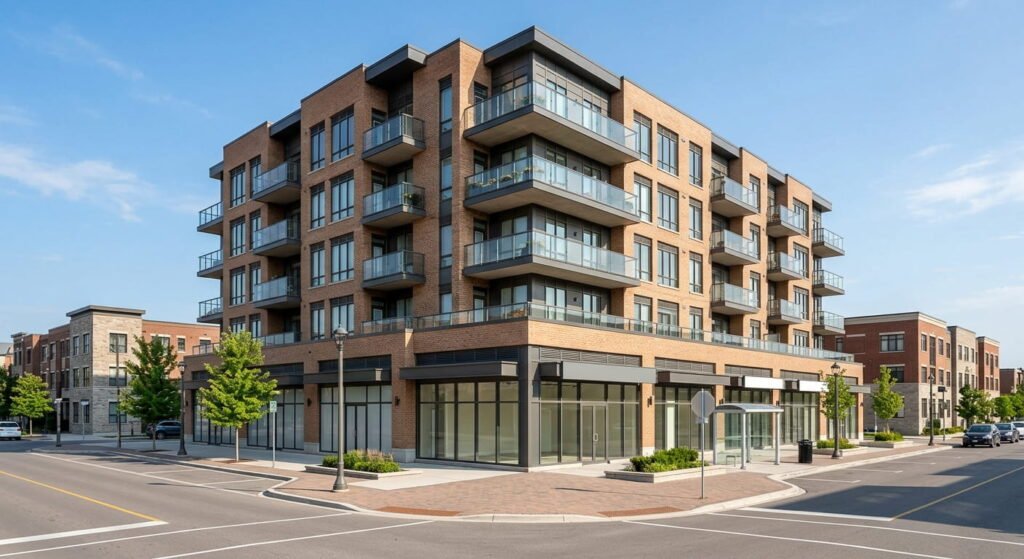 Mixed-use development with retail at grade and residential floors above