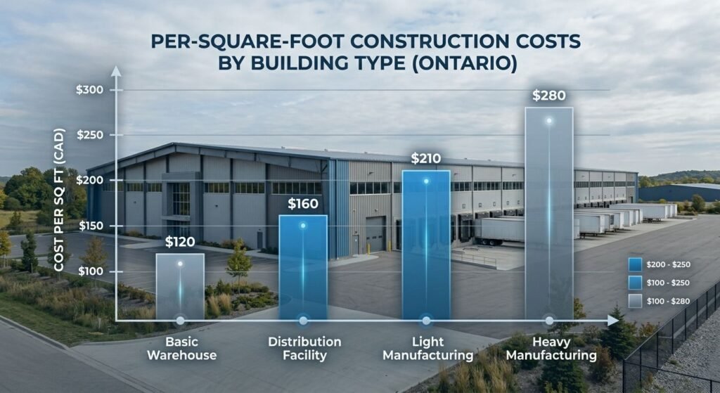 Industrial building cost per square foot by Ontario facility type