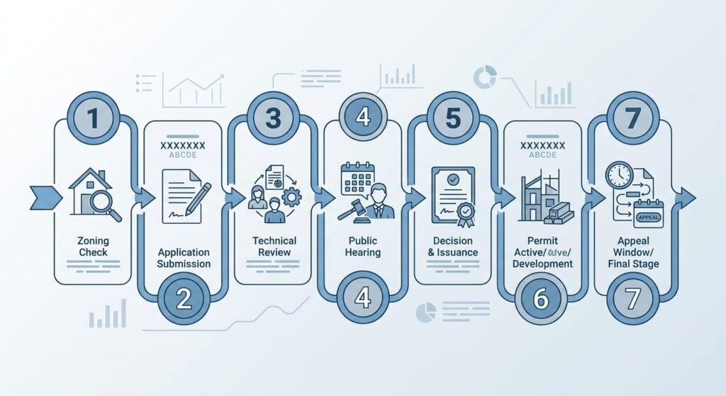 Rezoning process in Ontario flowchart from zoning check to appeal"