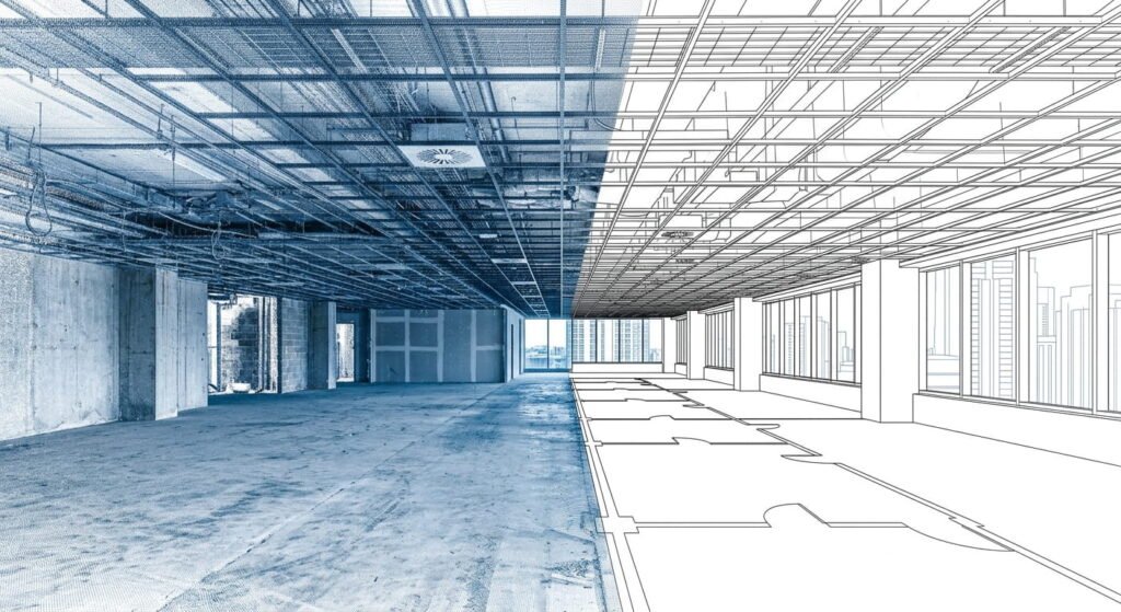 Laser scan point cloud converted into a fit-out floor plan