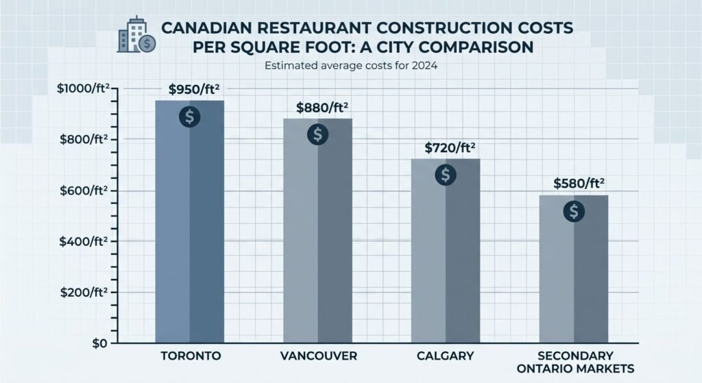 Restaurant construction cost per square foot compared across Canadian cities