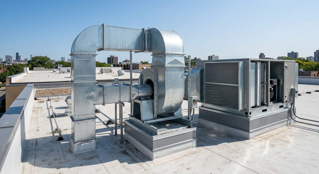 Restaurant HVAC systems rooftop make-up air unit installation