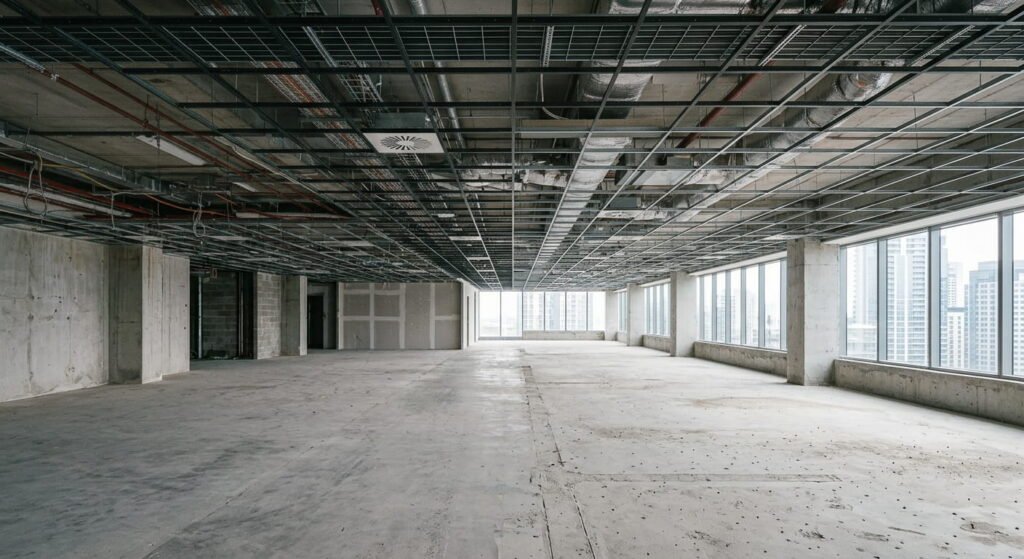 Bare retail unit before a commercial fit-out begins