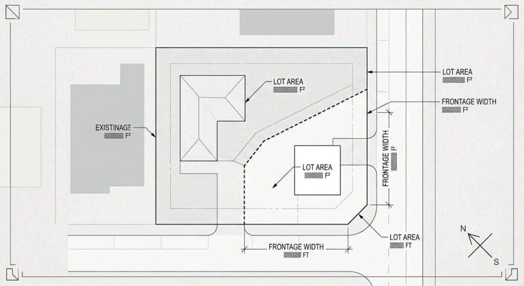 Land severance Ontario diagram showing severed and retained lot dimensions