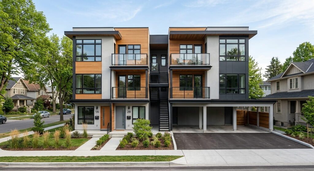 Stacked fourplex in Toronto with separate front entrances