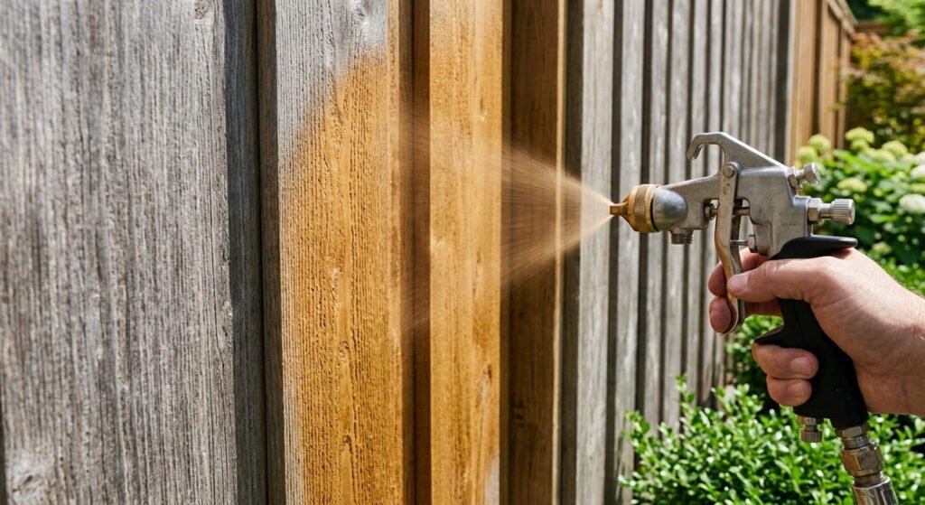 Fence staining on cedar fencing in a Toronto backyard