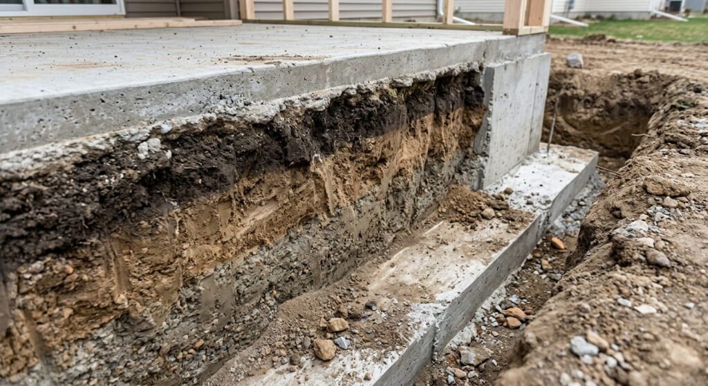 Frost-depth footing inspection before a sunroom conversion in Canada