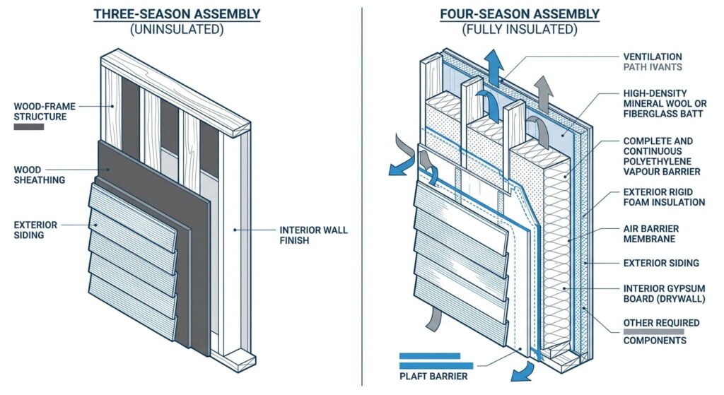 Thermal insulation assembly comparison for a 4 season sunroom upgrade