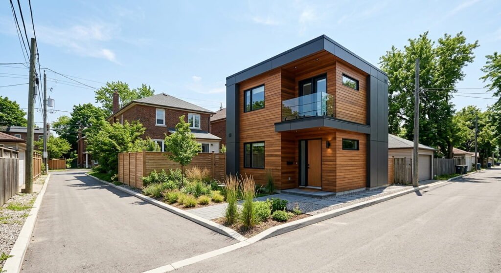 Toronto laneway suite built in a rear yard along a public lane