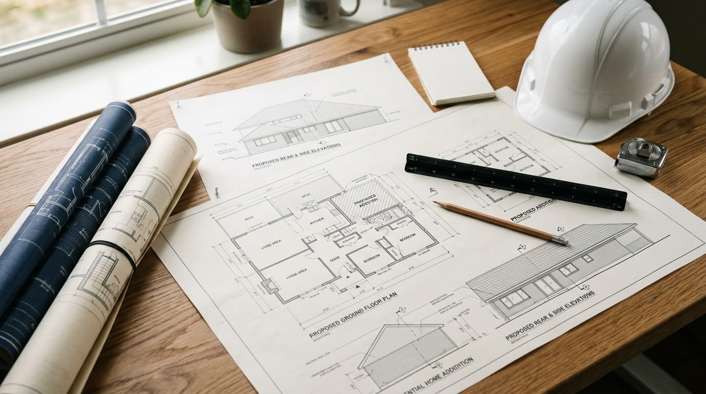 Architectural floor plans and blueprints prepared for an Ontario building permit application