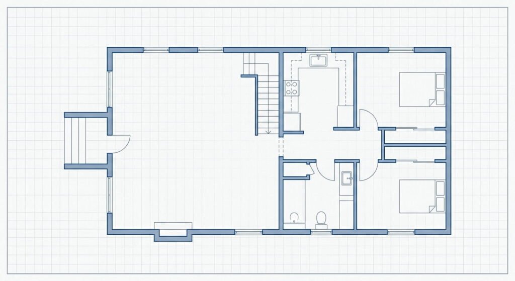 Staircase installation layout for a bungalow second storey floor plan