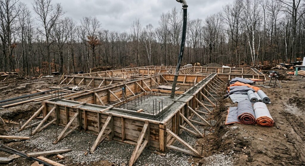 Concrete pouring in Ontario for a residential foundation in cold weather