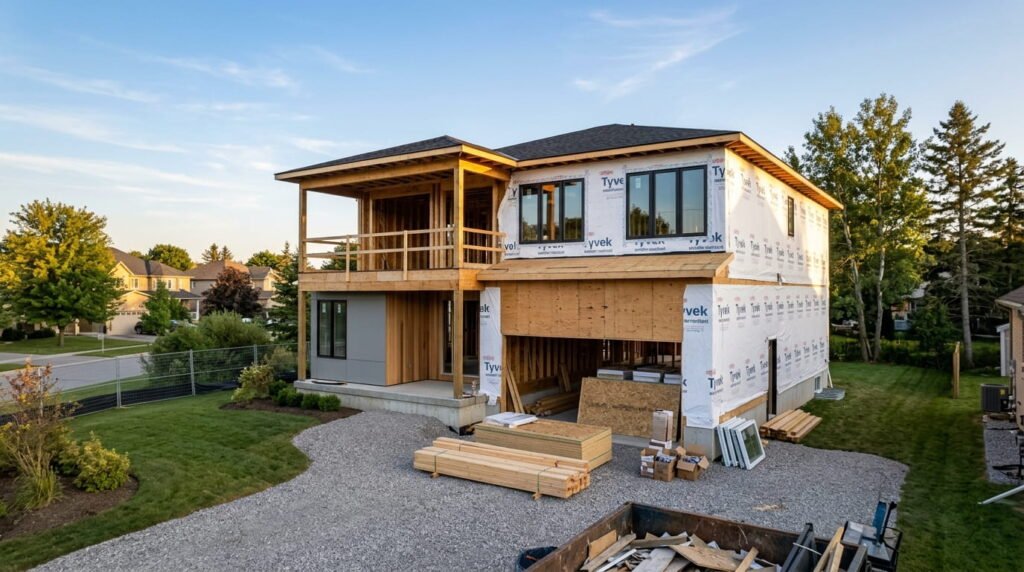 Custom home under construction on an Ontario lot representing a custom home budget