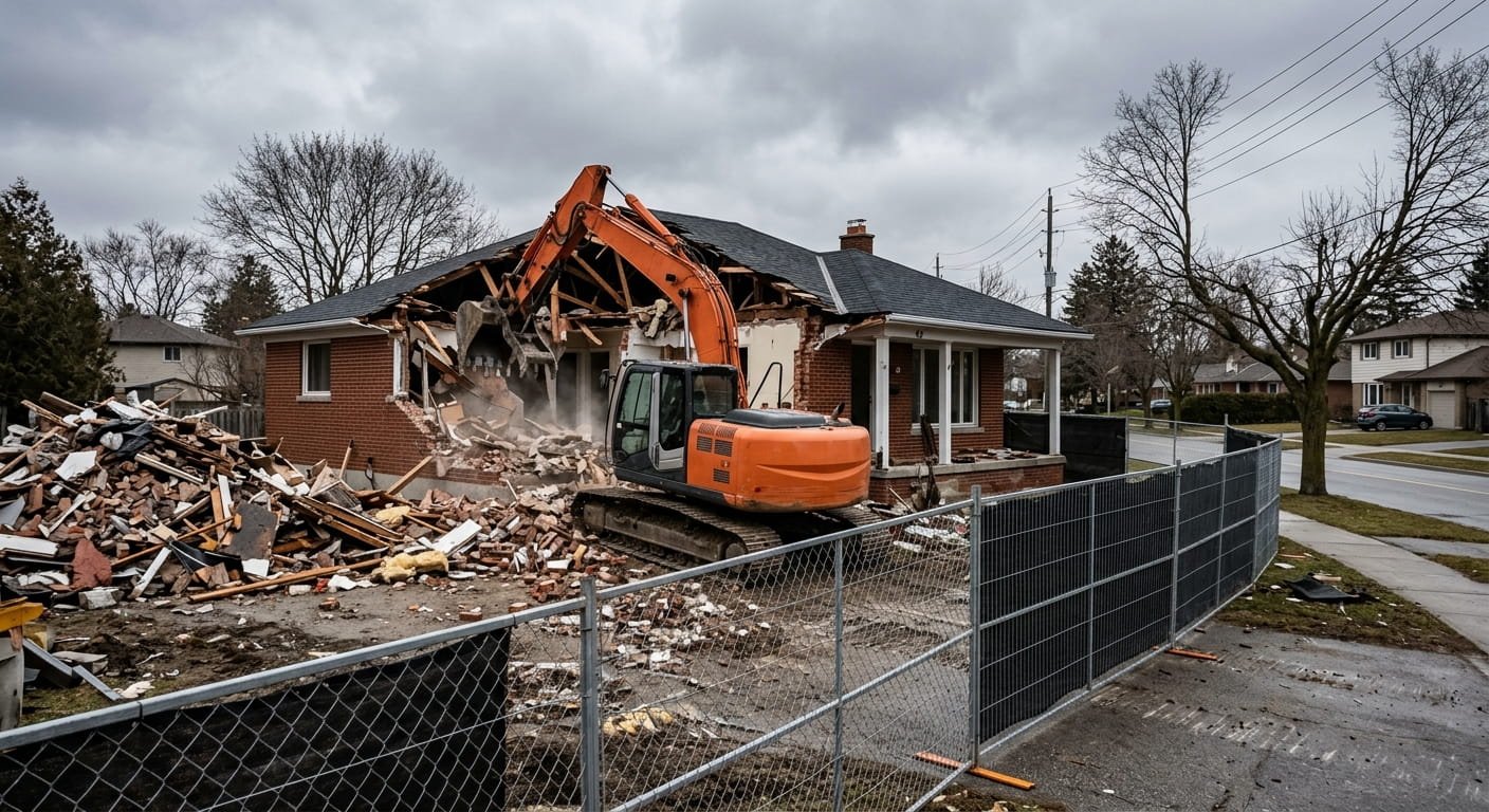 Structural demolition of a brick house in Mississauga