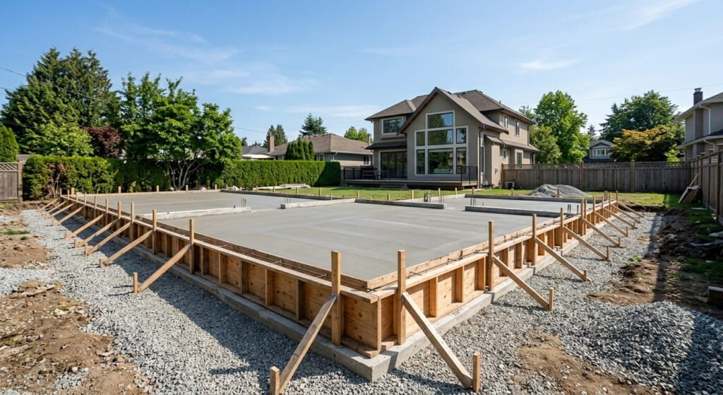 Concrete foundation poured for a backyard suite in Mississauga