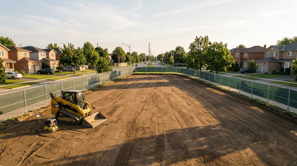 Backfilled and graded residential lot after house demolition in Ontario