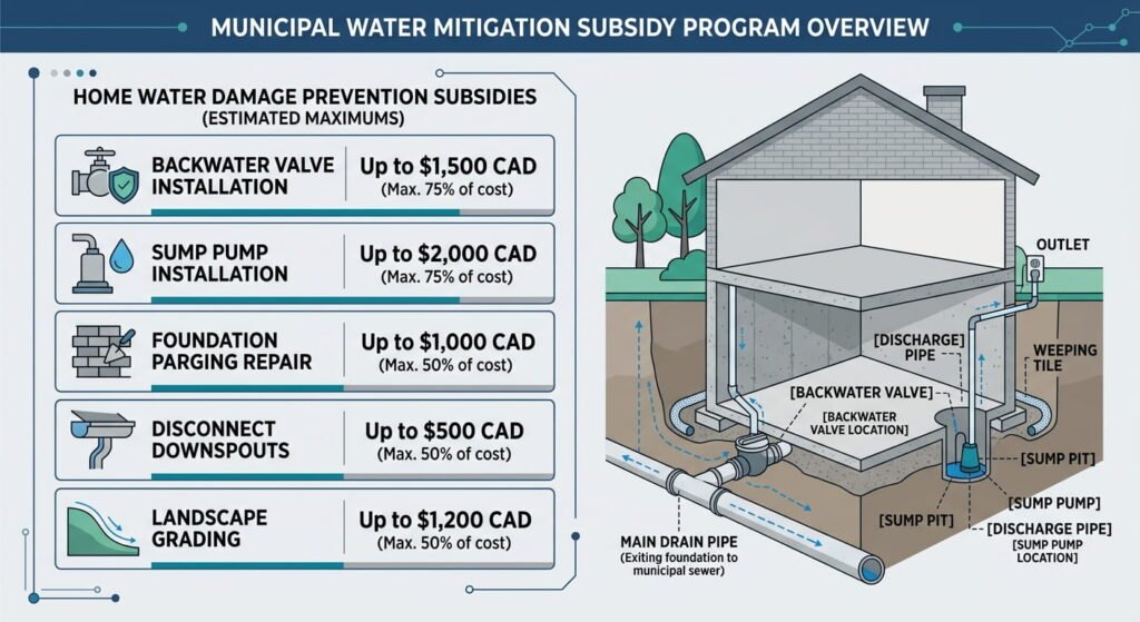 City of Toronto basement flooding subsidy amounts by device