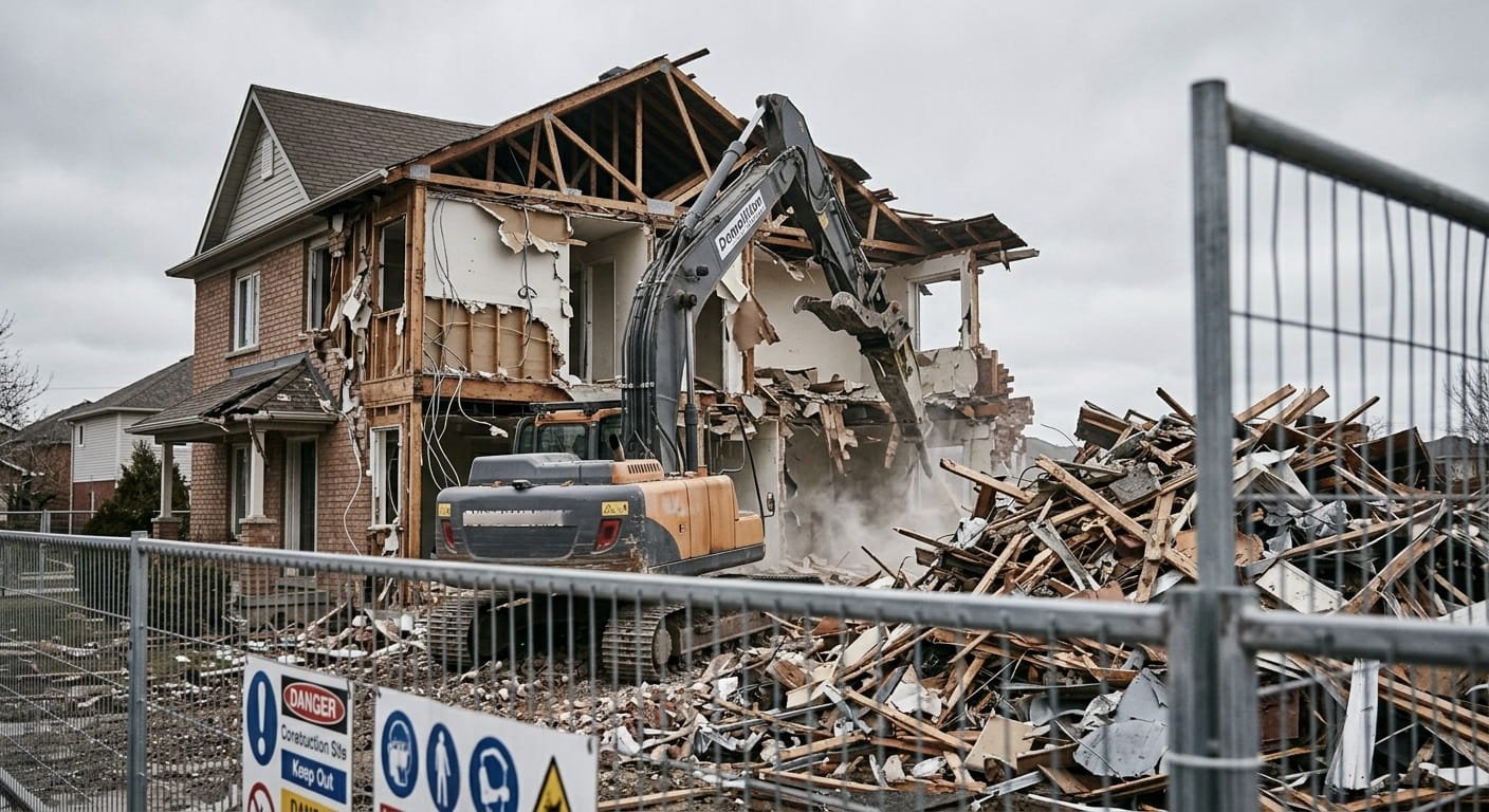 Full house demolition of a two-storey wood-frame home