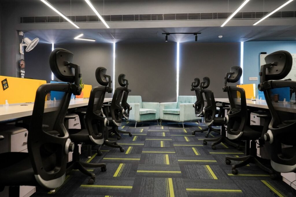 Renovated modern office space with workstations