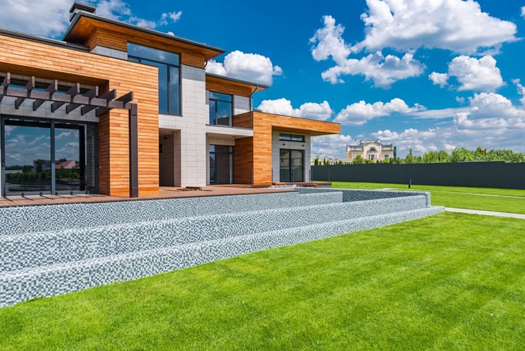 Modern custom home with large panoramic windows